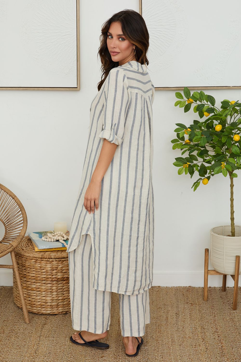 BUTTON DWN STRIPED TUNIC DRESS  154013