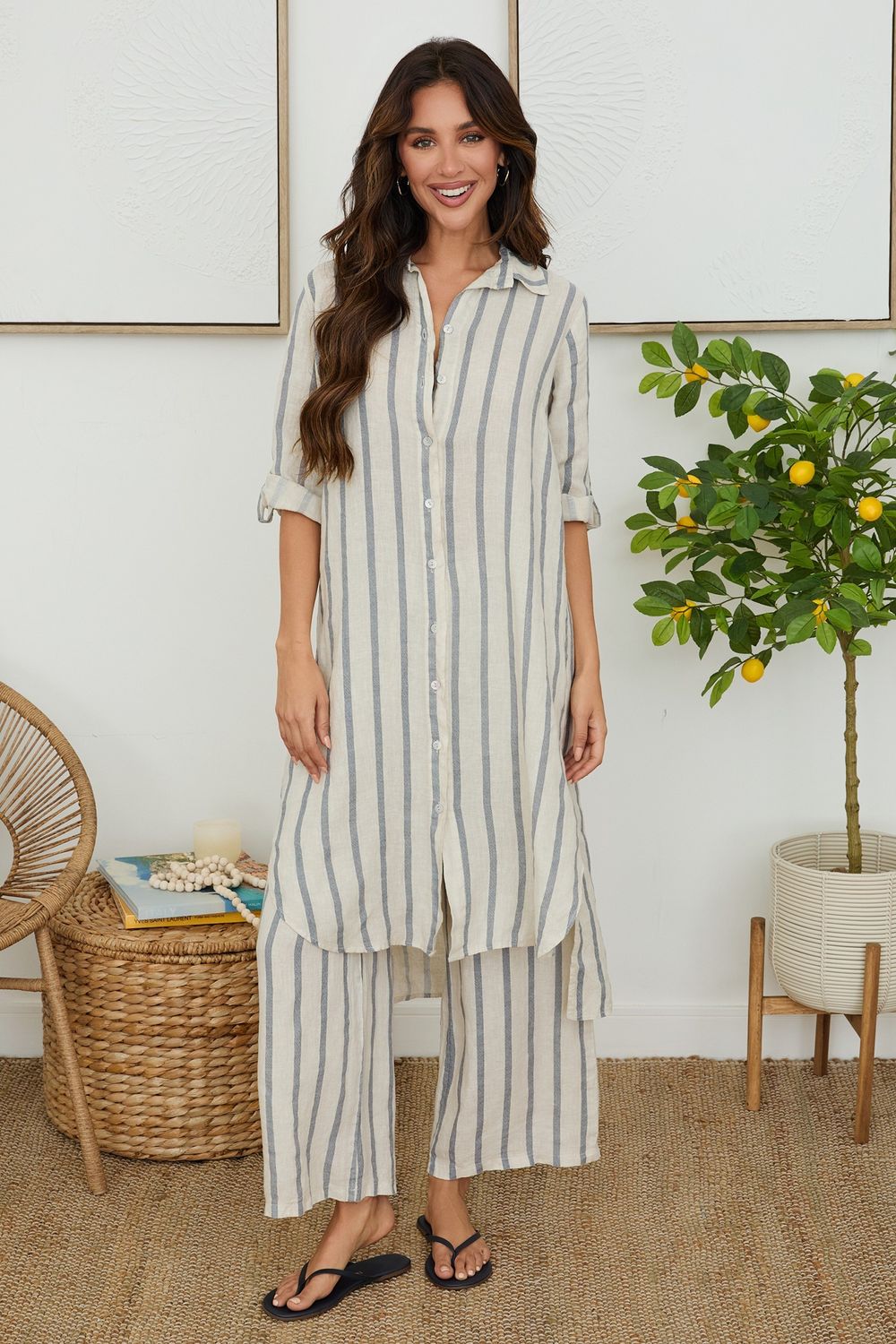 BUTTON DWN STRIPED TUNIC DRESS  154013