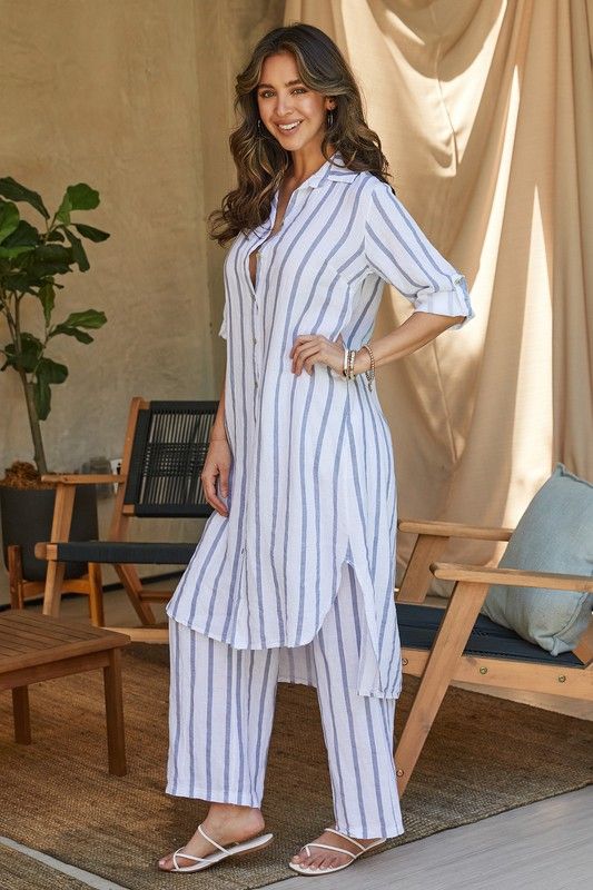 BUTTON DWN STRIPED TUNIC DRESS  154013