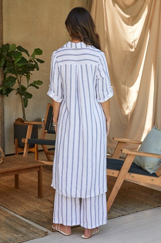 BUTTON DWN STRIPED TUNIC DRESS  154013