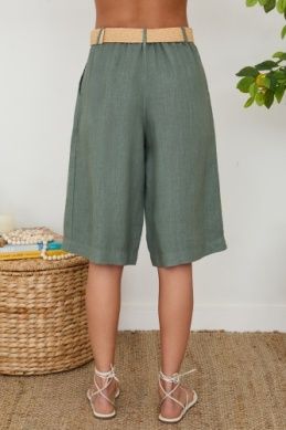 LINEN WIDE-LEG BERMUDA SHORT 155115