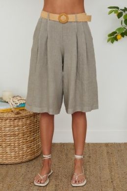 LINEN WIDE-LEG BERMUDA SHORT 155115