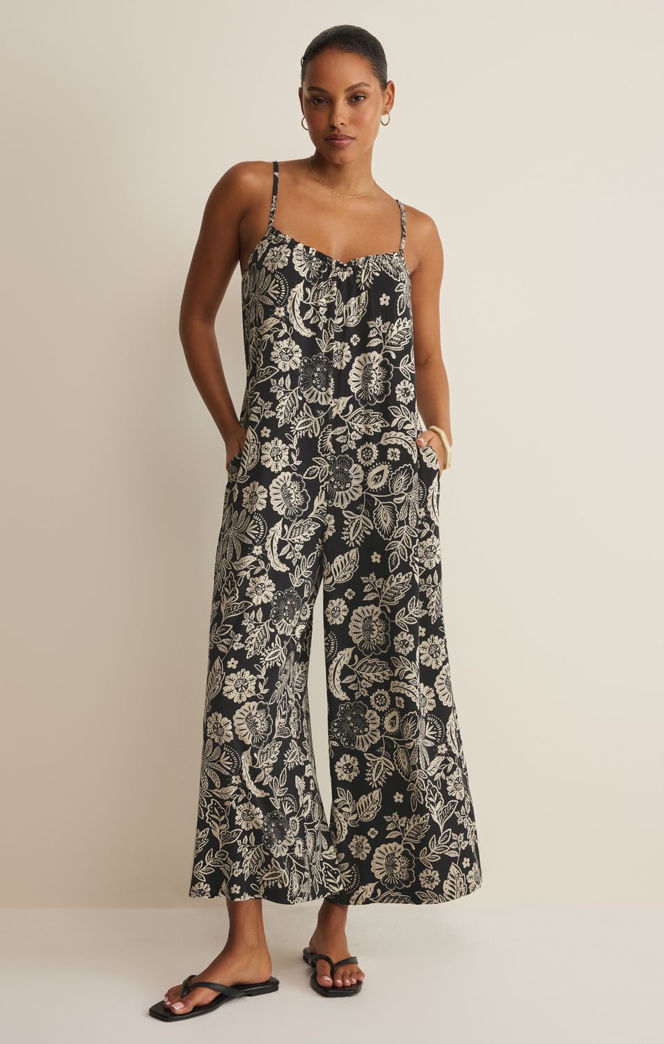 DAY OFF LUZ FLORAL JUMPSUIT ZP262724, Color: BLK, Size: XS
