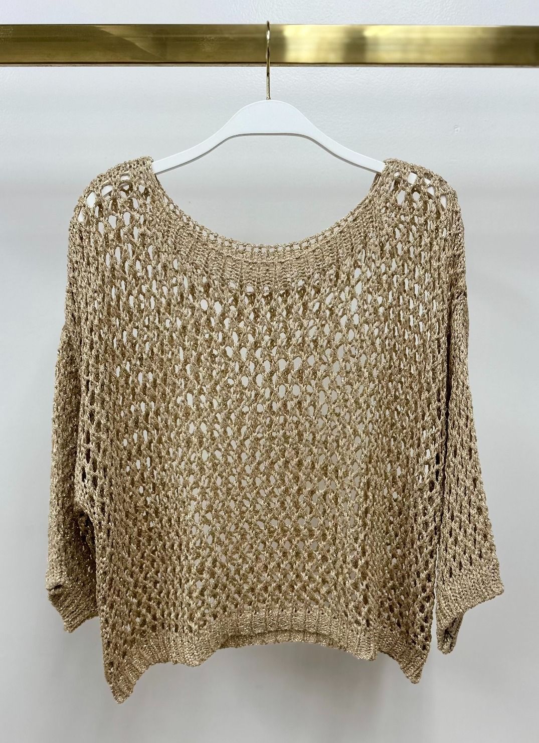 METALLIC CROCHET KNIT TOP 800948, Color: GOLD, Size: O/S
