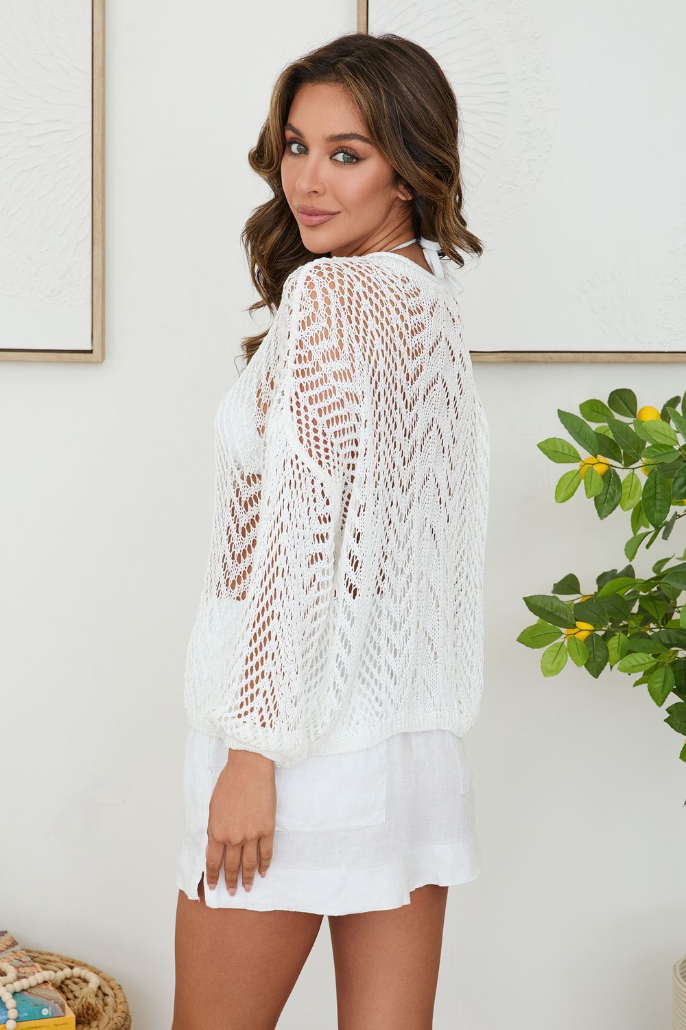 CROCHET KNIT L/S CREW 800976