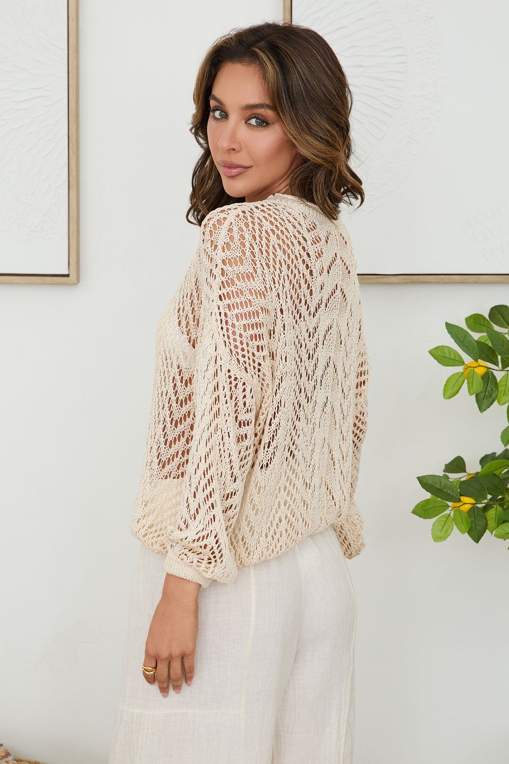 CROCHET KNIT L/S CREW 800976