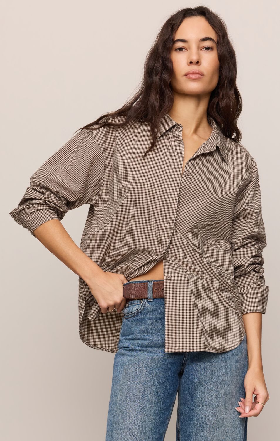 ON DUTY GINGHAM BUTUP TOP ZT263458, Color: DAC, Size: XS