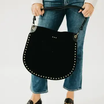 ROSALIE RIVET SUEDE HOBO, Color: BLK