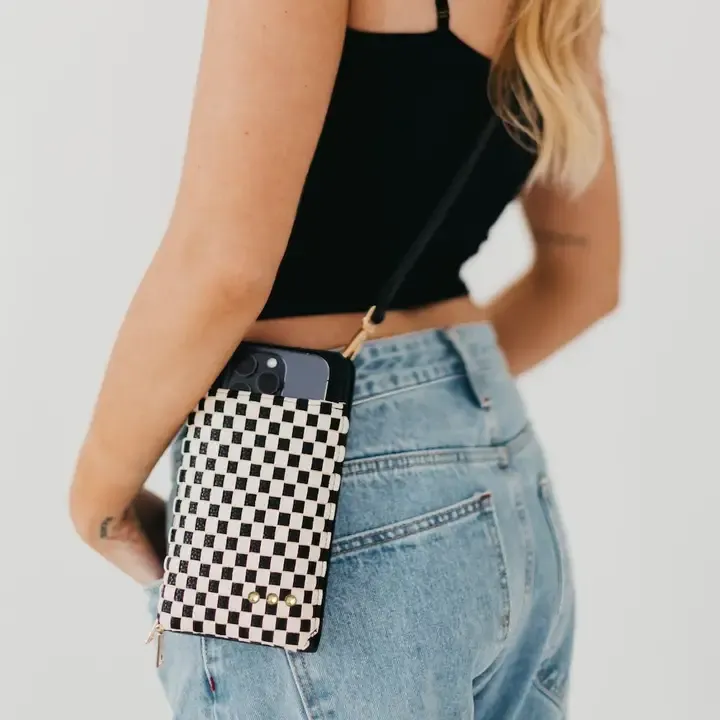 WOVEN DBL DUTY PHONE BAG, Color: CHK BLK