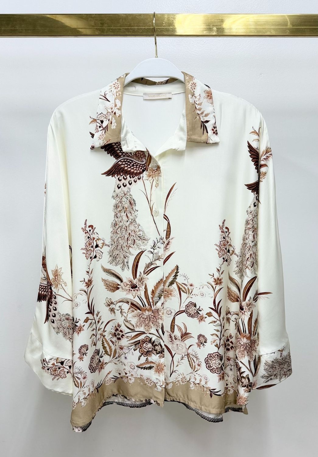 PEACOCK FLORAL BTTN DWN 800881, Color: BGE/TOB, Size: XS