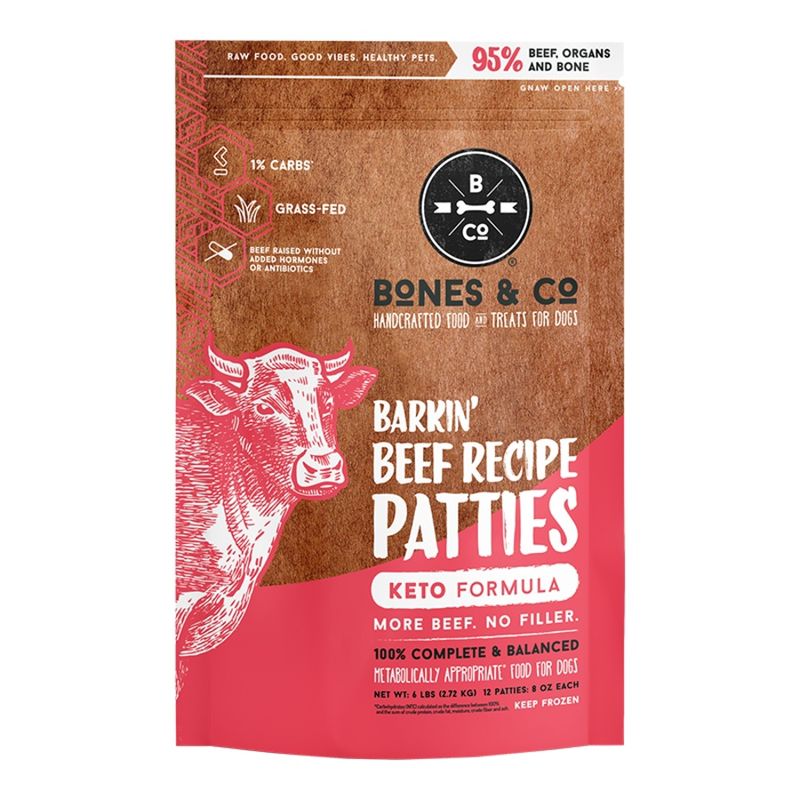 BONES &amp; Co Dog Frozen Grain Free Beef Patties 6lbs