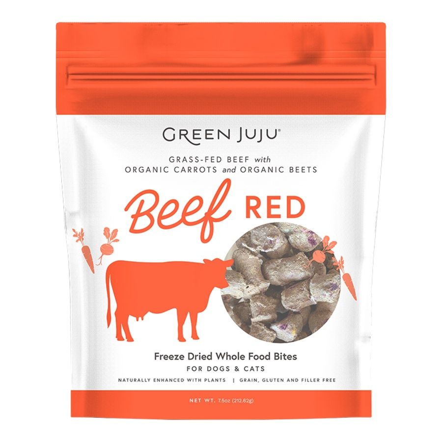 GREEN JUJU DOG &amp; CAT FREEZE-DRIED GRAIN FREE WHOLE FOOD BITE BEEF RED TOPPERS 7.5OZ