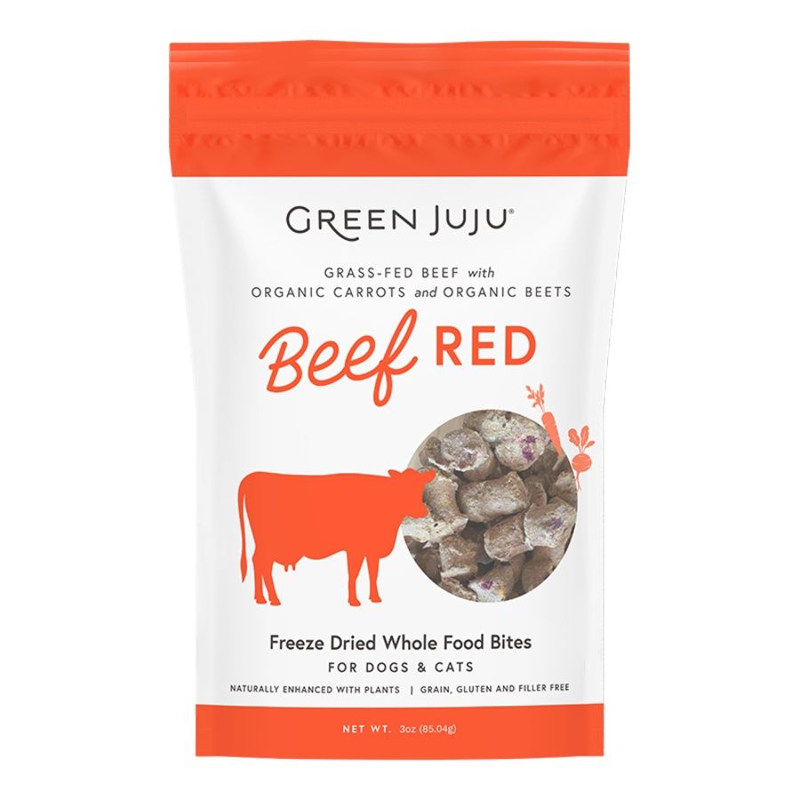 GREEN JUJU DOG &amp; CAT FREEZE-DRIED GRAIN FREE WHOLE FOOD BITE BEEF RED TOPPERS 3OZ