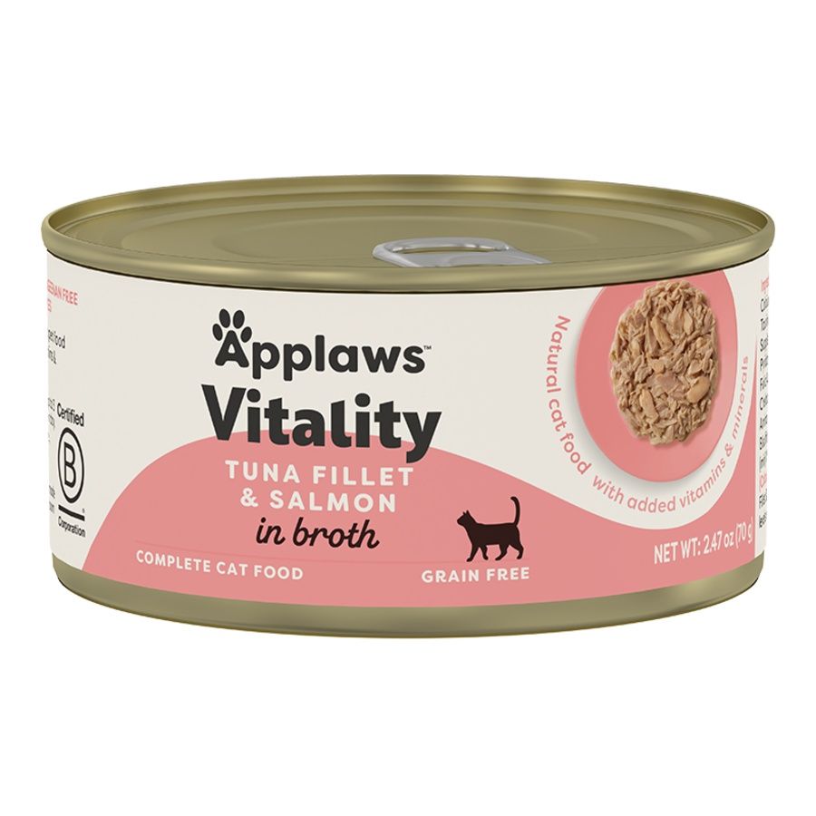 APPLAWS CAT GRAIN FREE VITALITY TUNA FILLET &amp; SALMON IN BROTH 2.47OZ