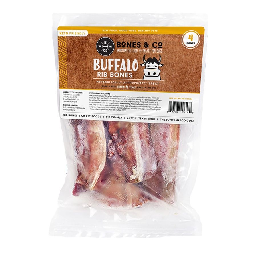 BONES &amp; Co Dog Frozen Grain Free Buffalo Rib Bones 5 Inch, 4 Pack