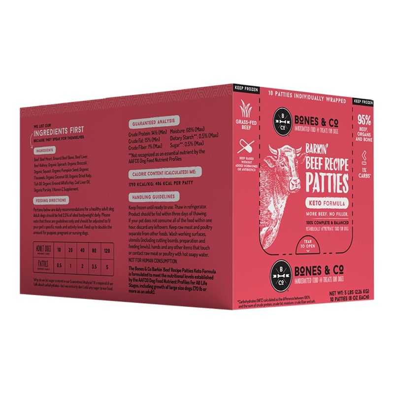 BONES &amp; Co Dog Frozen Grain Free Beef Patties 5lbs - 10 Count