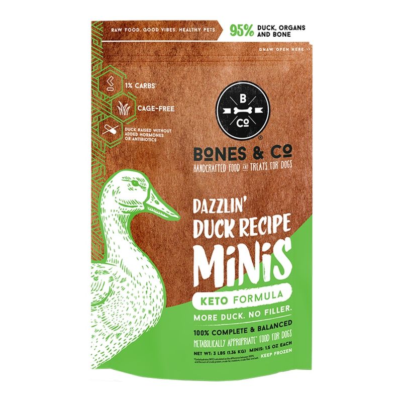 BONES &amp; Co Dog Frozen Grain Free Duck Minis 3lbs