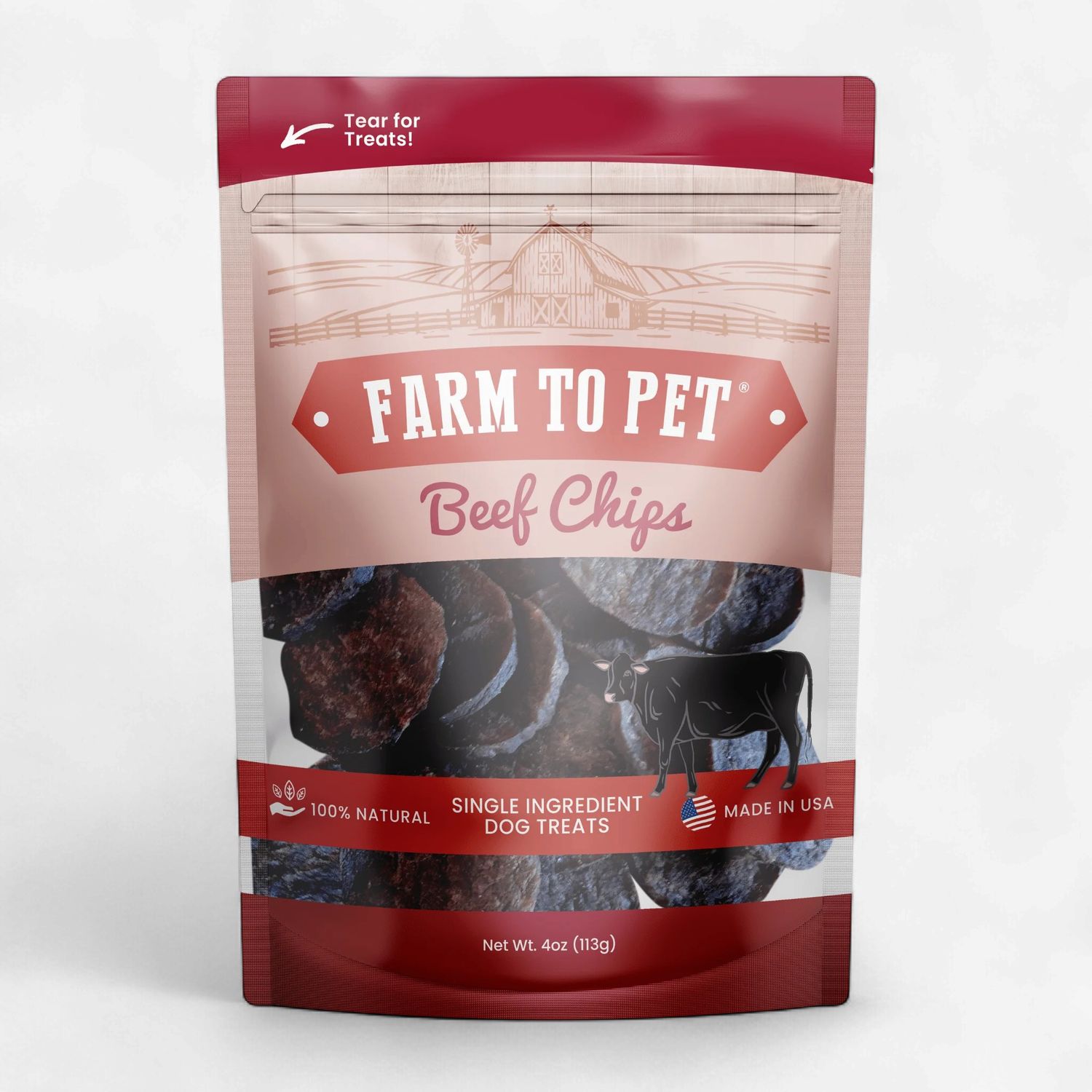 FARM TO PET Beef Chips For Dogs, Size: 4 oz