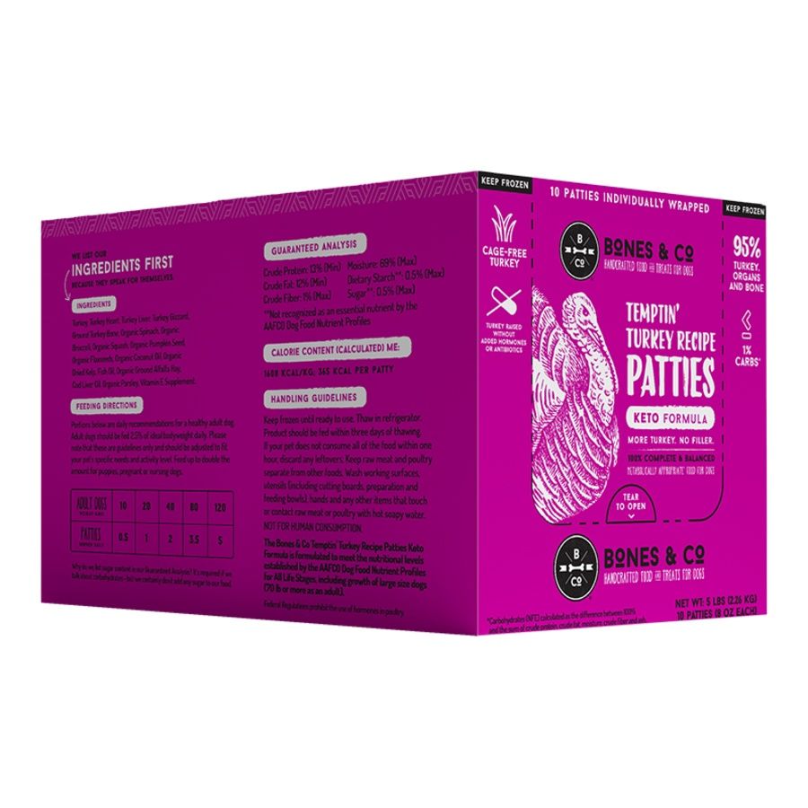 BONES &amp; Co Dog Frozen Grain Free Turkey Patties 5lbs - 10 Count