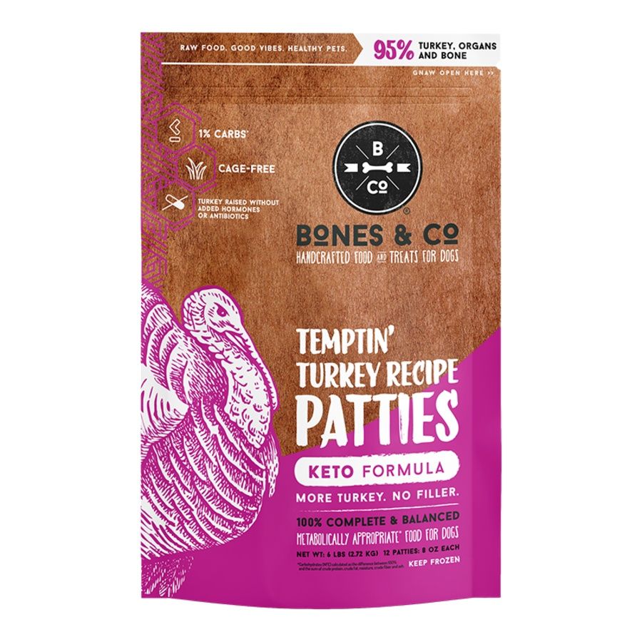 BONES &amp; Co Dog Frozen Grain Free Turkey Patties 6lbs