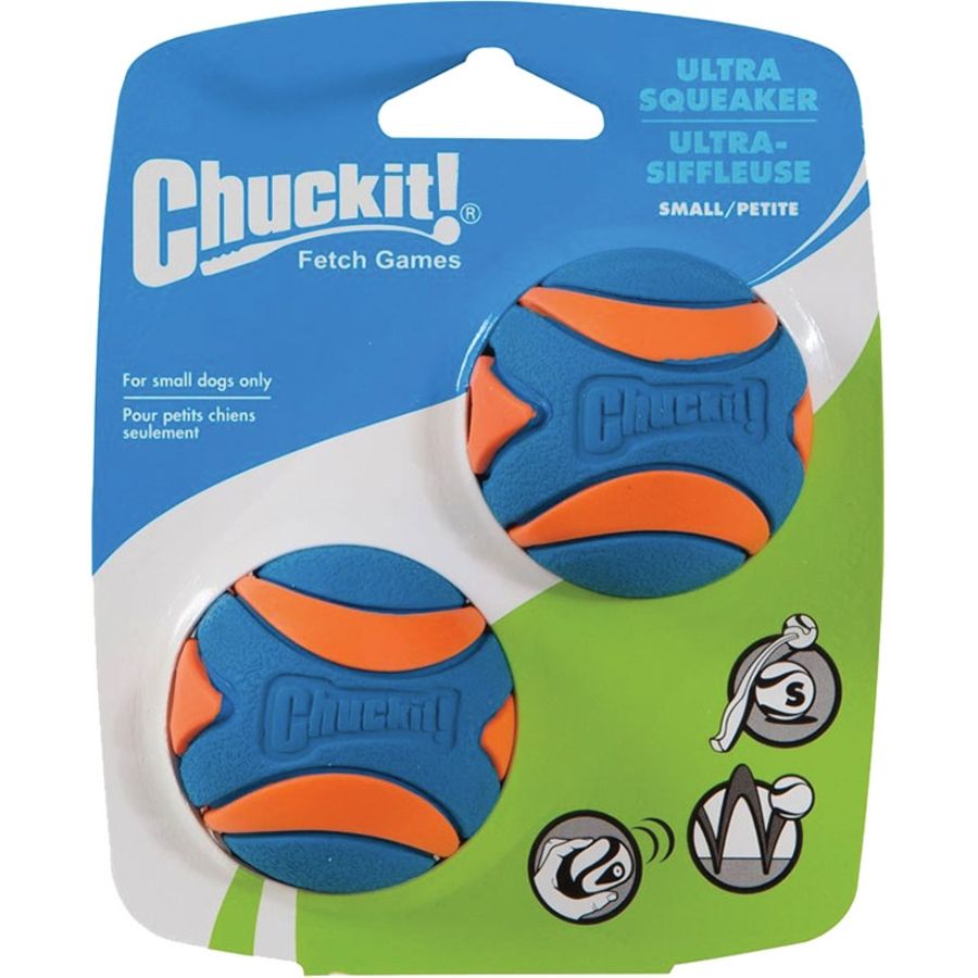 CHUCKIT Dog Ultra Squeaker Ball, Size: Small, 2 pack (2 in)