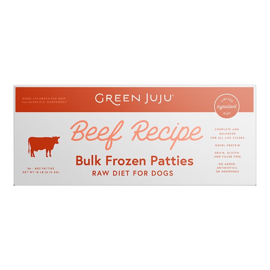 GREEN JUJU Dog &amp; Cat Frozen Raw Grain Free Limited Ingredient Diet Beef Bulk Box 18lbs