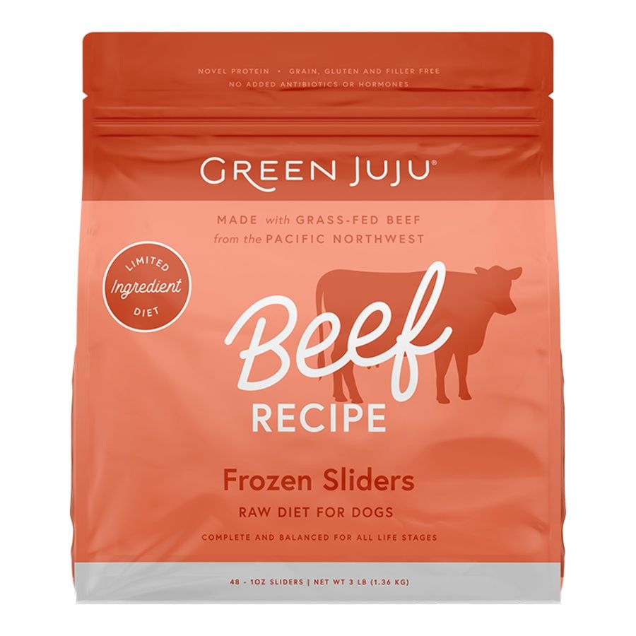 GREEN JUJU DOG &amp; CAT FROZEN RAW GRAIN FREE LIMITED INGREDIENT DIET BEEF SLIDERS 3LBS