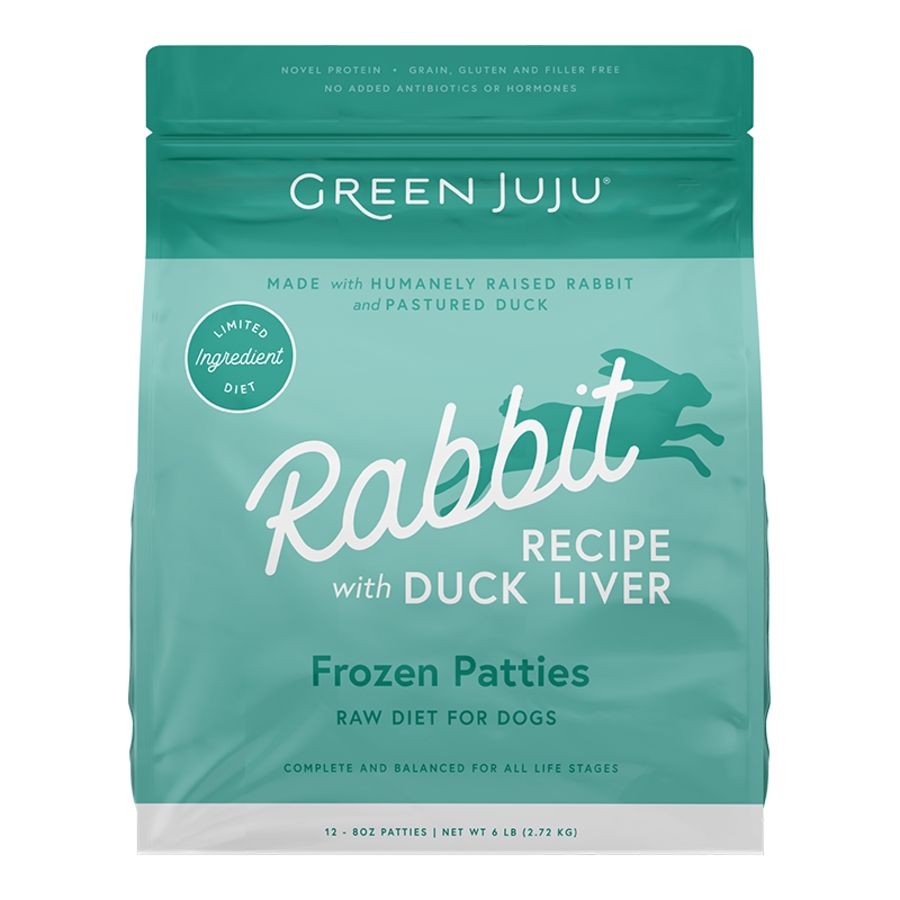 GREEN JUJU Dog &amp; Cat Frozen Raw Grain Free Limited Ingredient Diet Rabbit Patties, Size: 6 lbs
