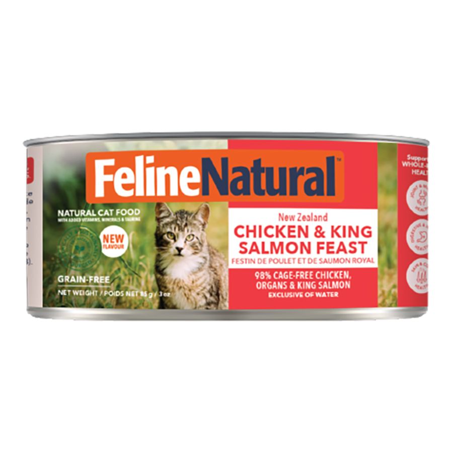 FELINE NATURAL CAT GRAIN FREE CANNED NEW ZEALAND CHICKEN &amp; KING SALMON FEAST 3OZ