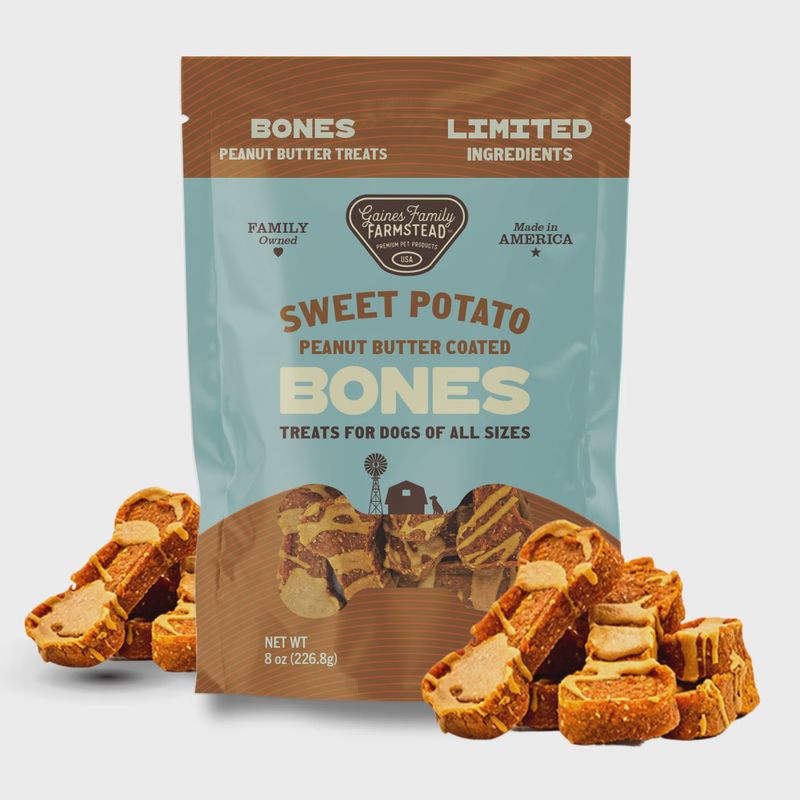 Gaines Family Farmstead Sweet Potato Peanut Butter Topped Dog Bones, USA Made, All-Natural, Healthy