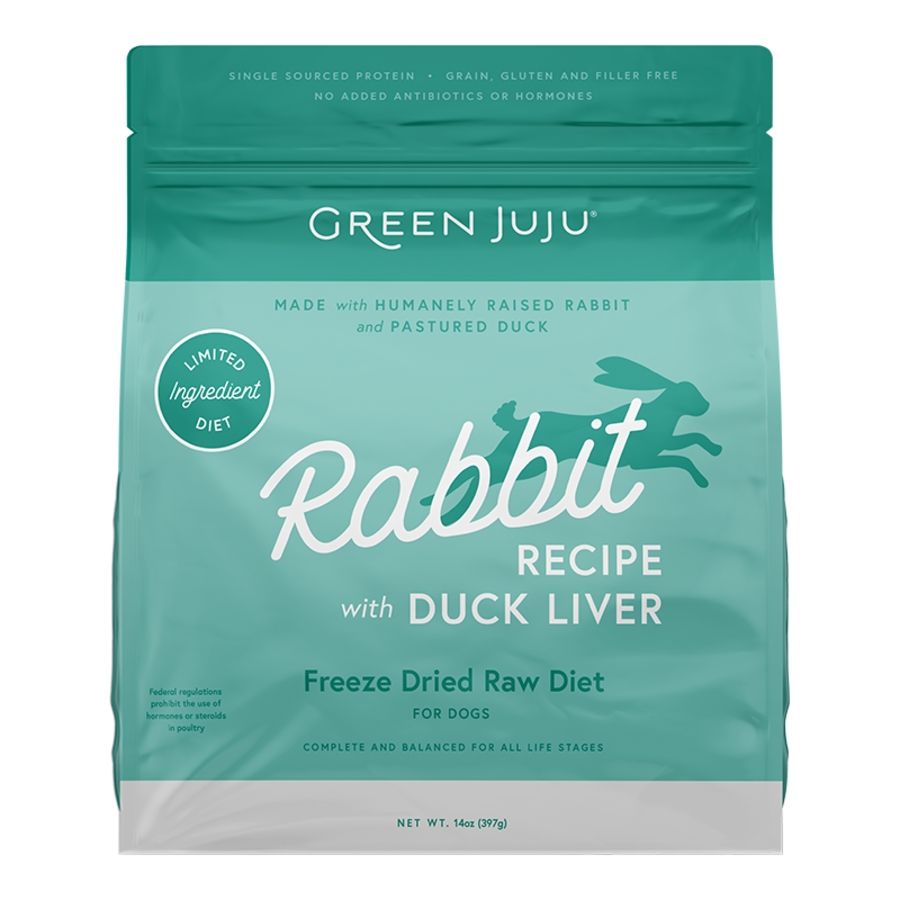 GREEN JUJU Dog &amp; Cat Freeze-dried Grain Free Raw Limited Ingredient Diet Rabbit With Duck Liver 14oz