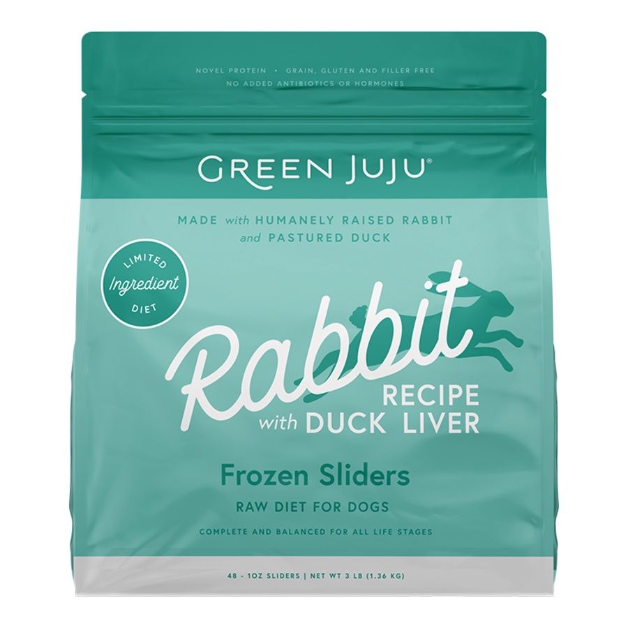 GREEN JUJU DOG &amp; CAT FROZEN RAW GRAIN FREE LIMITED INGREDIENT DIET RABBIT SLIDERS 3LBS