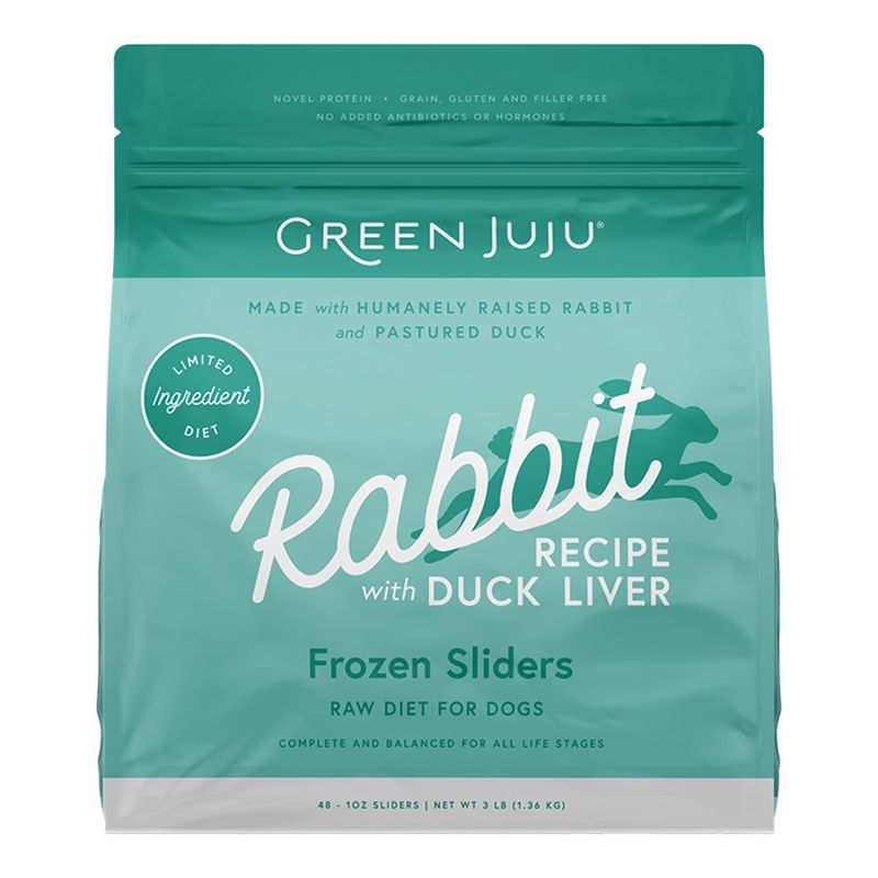 GREEN JUJU DOG &amp; CAT FROZEN RAW GRAIN FREE LIMITED INGREDIENT DIET RABBIT SLIDERS 3LBS