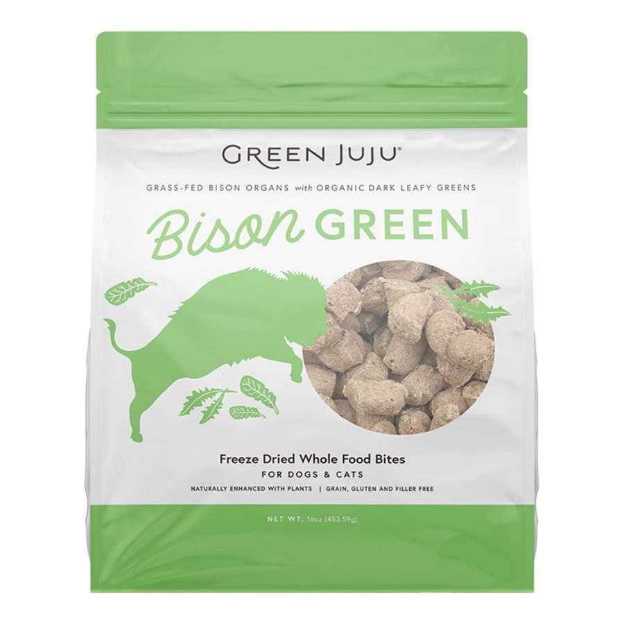 GREEN JUJU DOG &amp; CAT FREEZE-DRIED GRAIN FREE WHOLE FOOD BITE BISON GREEN TOPPERS 16OZ