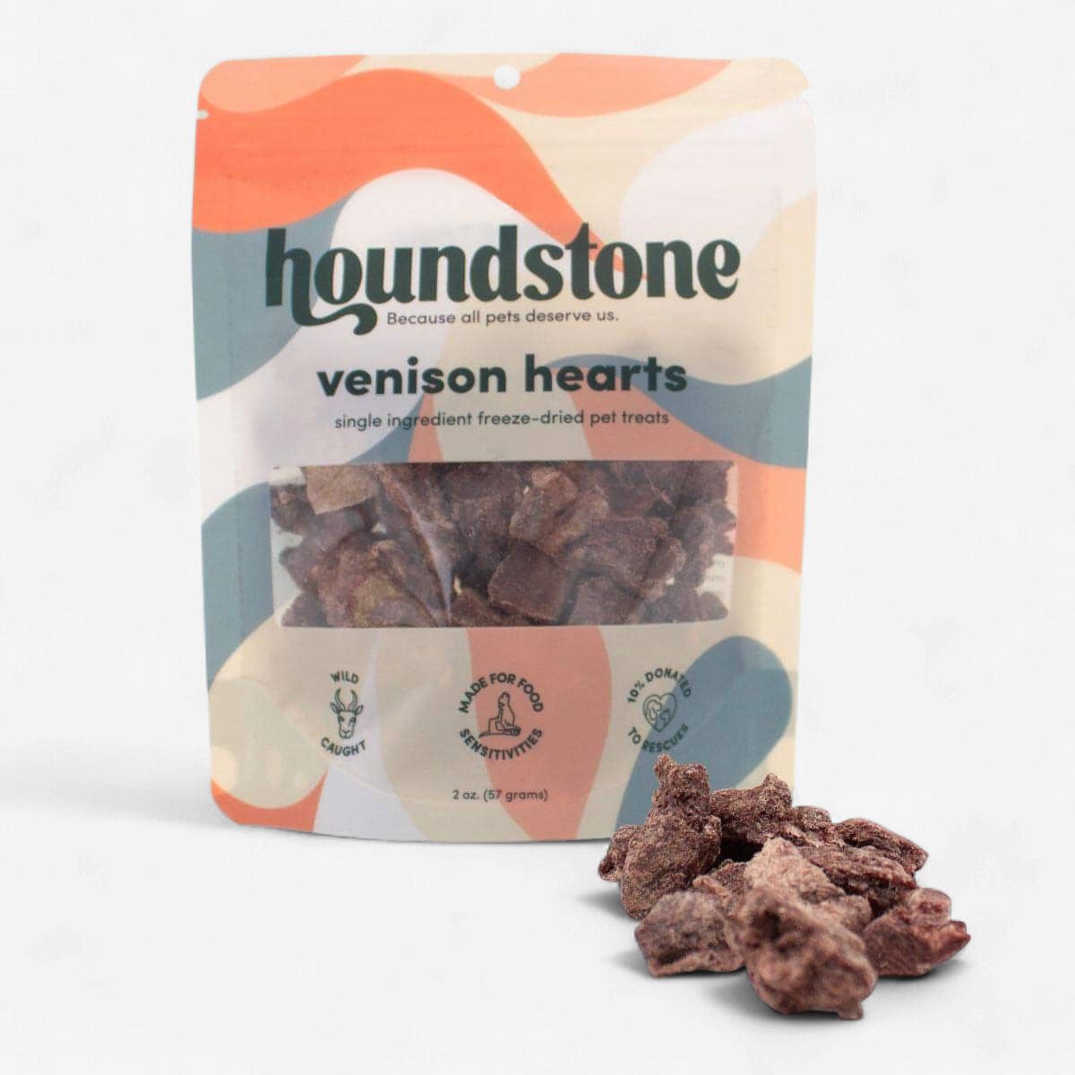 HOUNDSTONE Venison Hearts Freeze-dried Dog Treats - 2oz