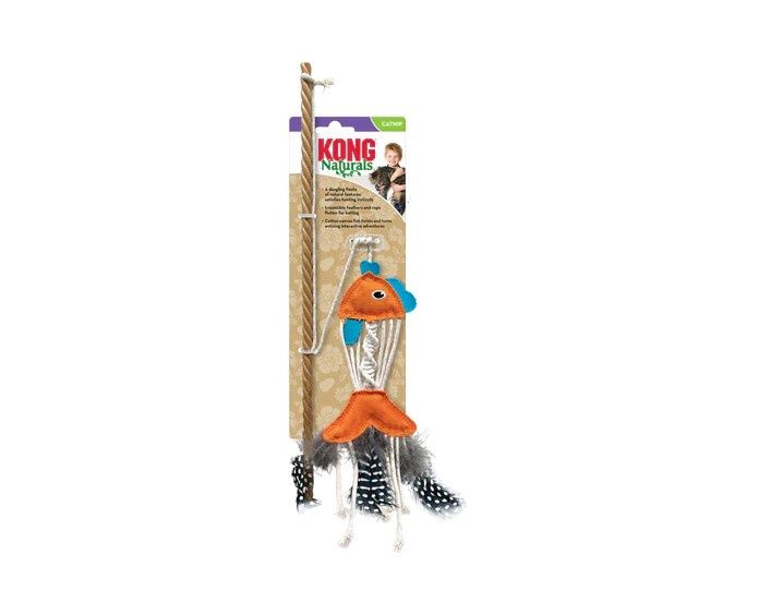 Kong Naturals Teaser Fish Wand Cat Toy with Feathers
