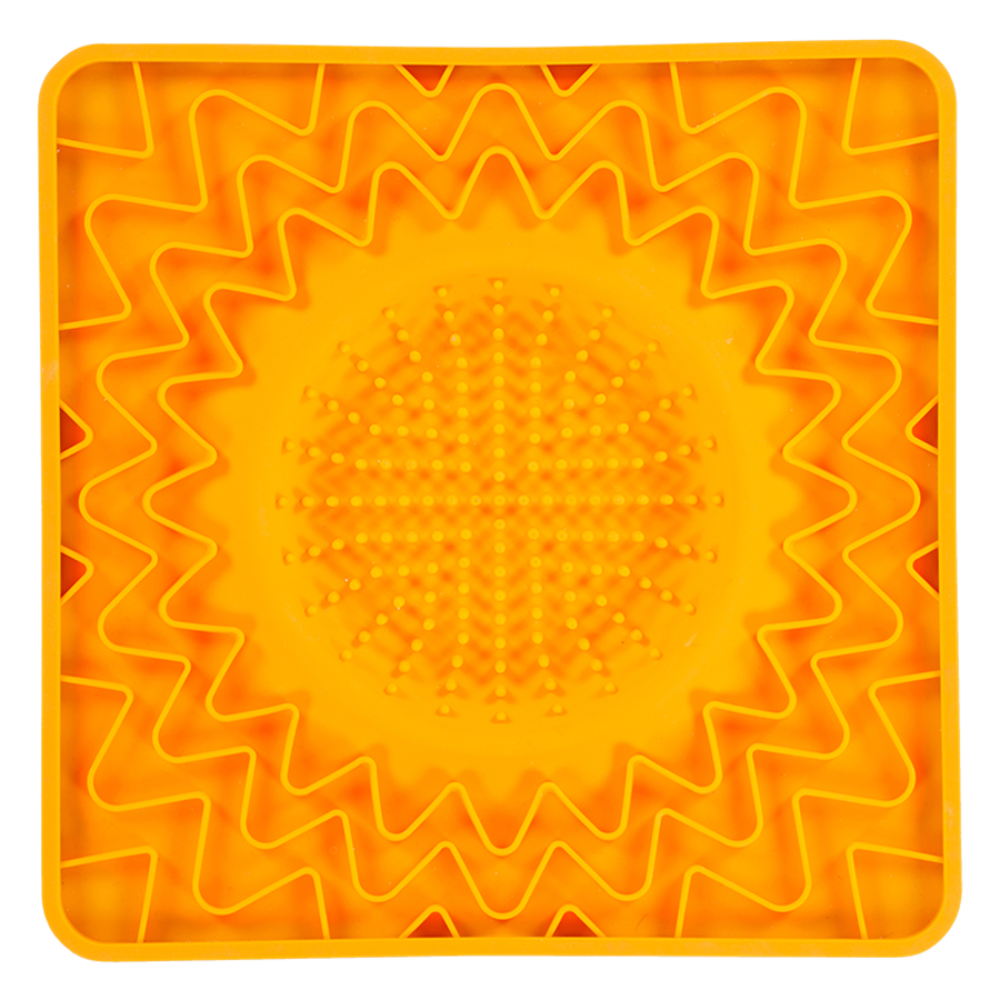 MESSY MUTTS DOG CAT FRAMED SILICONE INTERACTIVE LICKING BOWL MAT 10IN X 10IN ORANGE