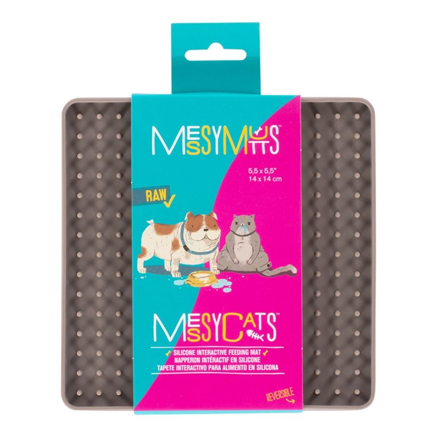 MESSY MUTTS CAT SILICONE INTERACTIVE FEEDING MAT GREY