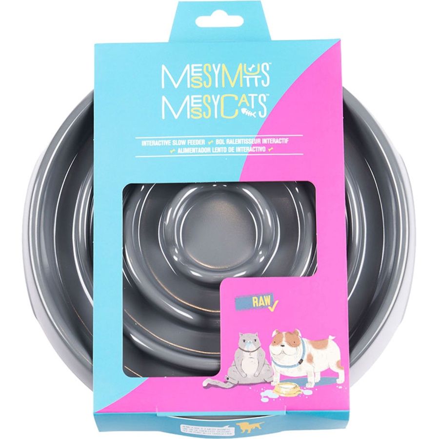 MESSY MUTTS DOG &amp; CAT SLOW FEEDER, GRAY, 1.75 CUP