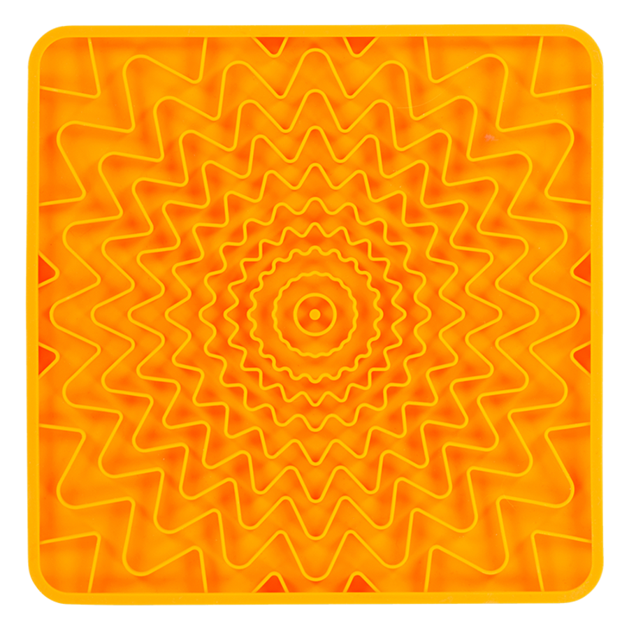 MESSY MUTTS DOG FRAMED SILICONE INTERACTIVE LICKING MAT 10IN X 10IN ORANGE