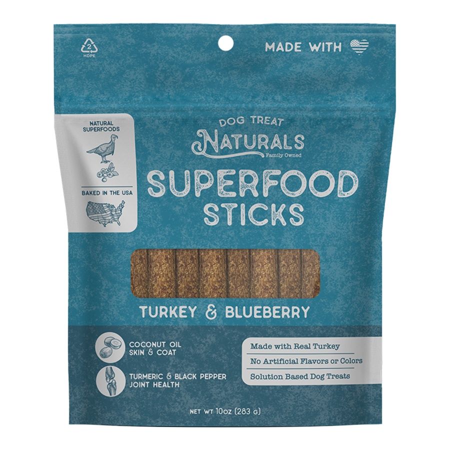 NATURALS DOG SUPERFOOD STICKS TURKEY &amp; BLUEBERRY 10OZ