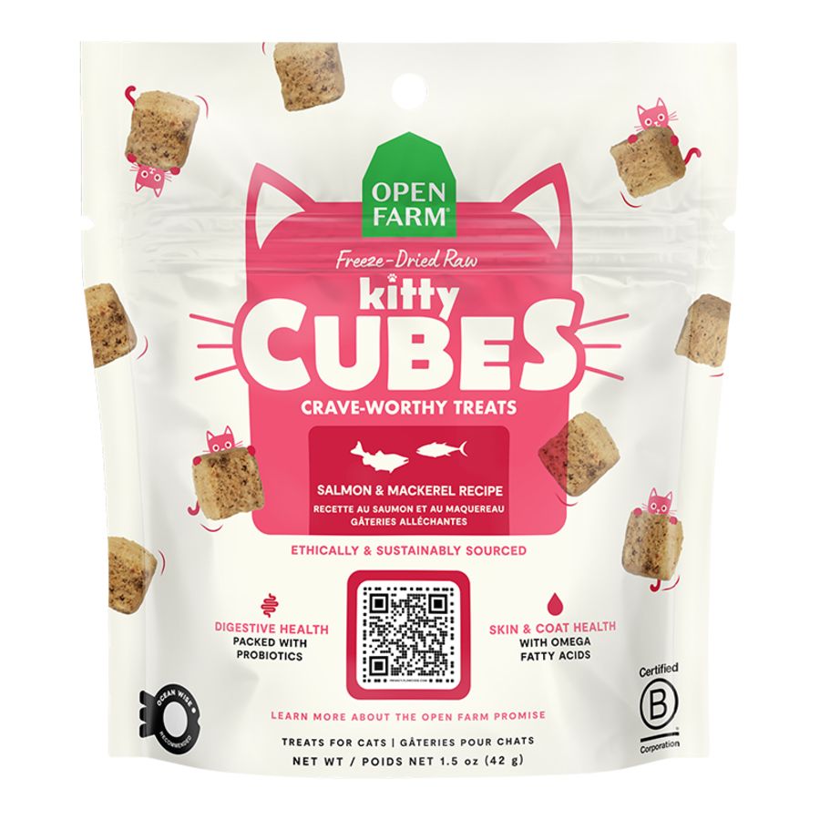 OPENFARM CAT FREEZE-DRIED RAW KITTY CUBES TREATS, SALMON &amp; MACKEREL RECIPE 1.5OZ