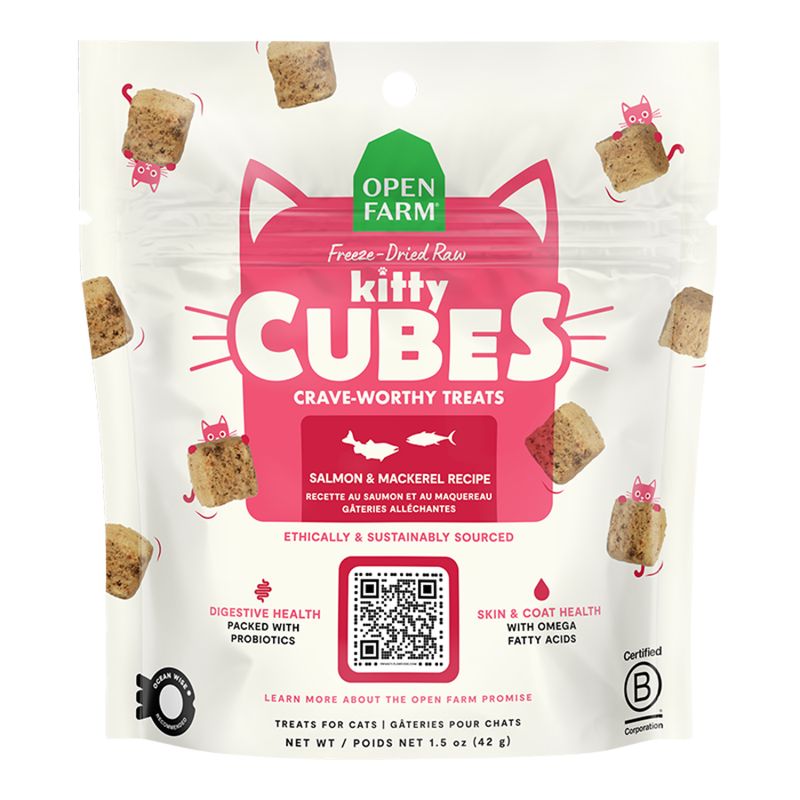 OPENFARM CAT FREEZE-DRIED RAW KITTY CUBES TREATS, SALMON &amp; MACKEREL RECIPE 1.5OZ