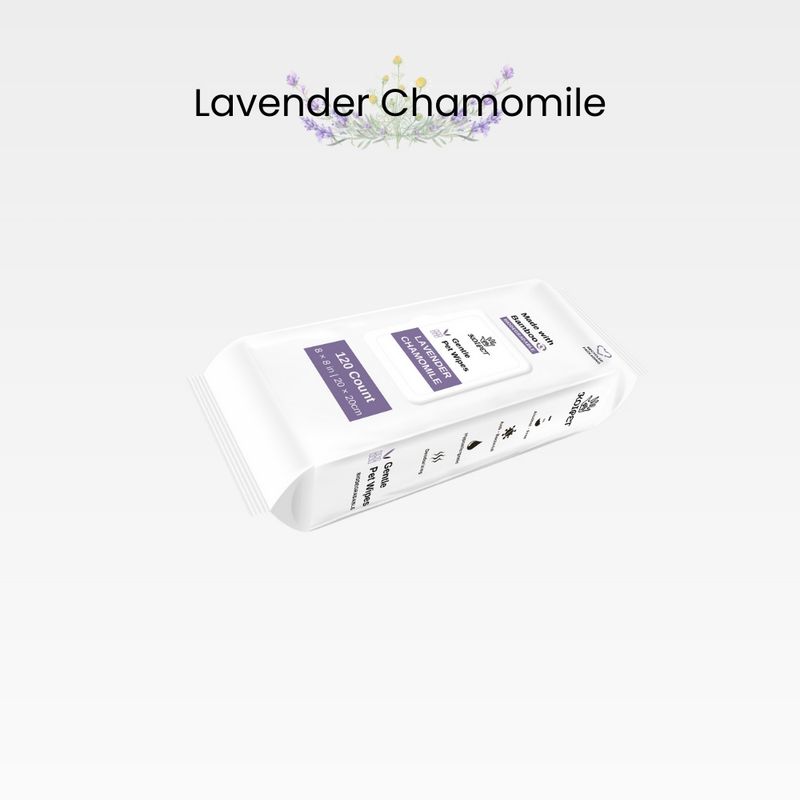 KOIPET Biodegrable Wipes, Lavender &amp; Chamomile,120ct