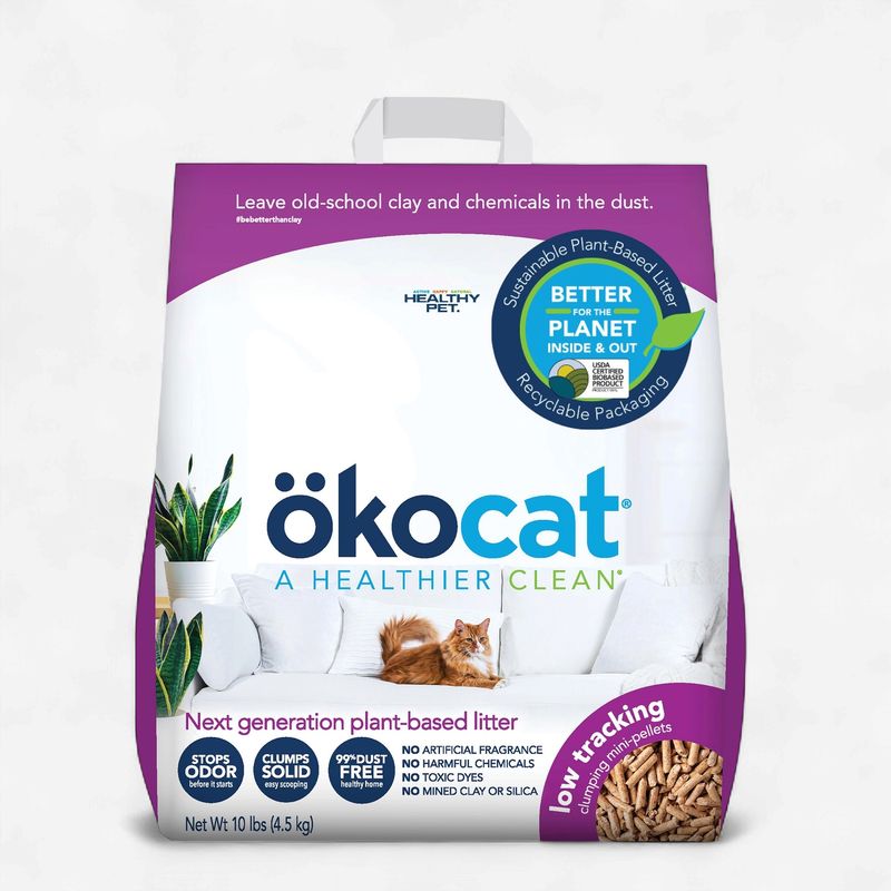 OKOCAT Low Tracking Less Mess Cat Litter Clumping Wood Pellets Dust Free Unscented 10 Lbs.