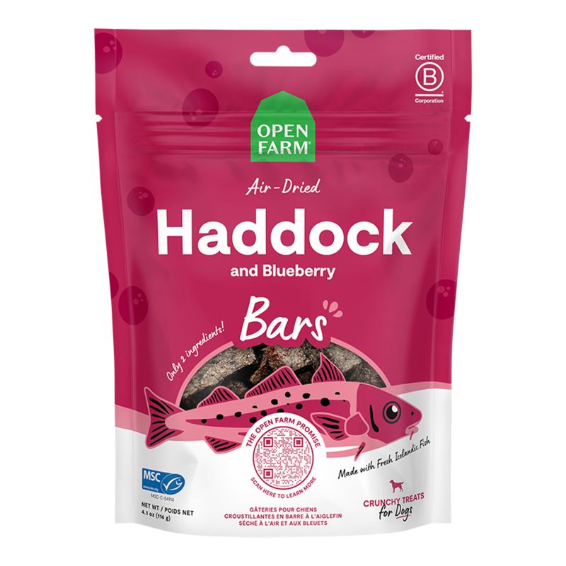 OPENFARM Dog Air Dried Haddock And Blueberry Crunchy Treat Bars, 4.1oz