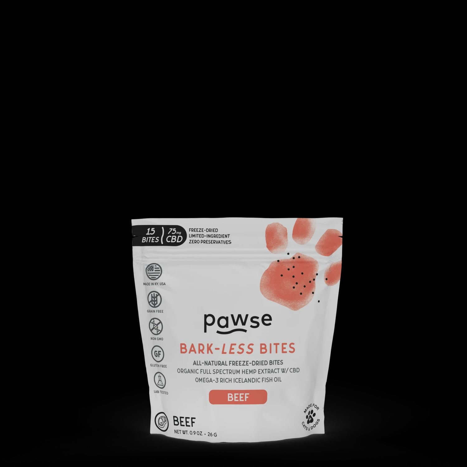 PAWSE DOG BARK LESS BITES BEEF 0.9OZ