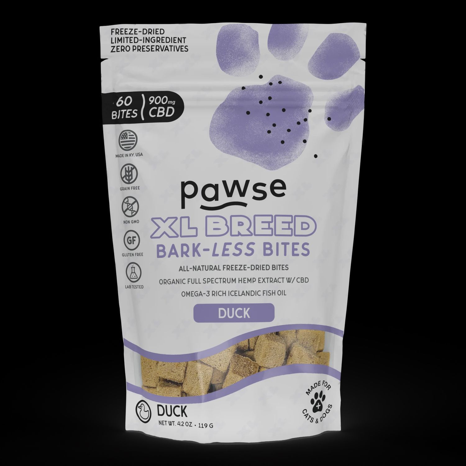 Pawse Dog Bark Less Bites Duck 900mg XL breed 3.6oz