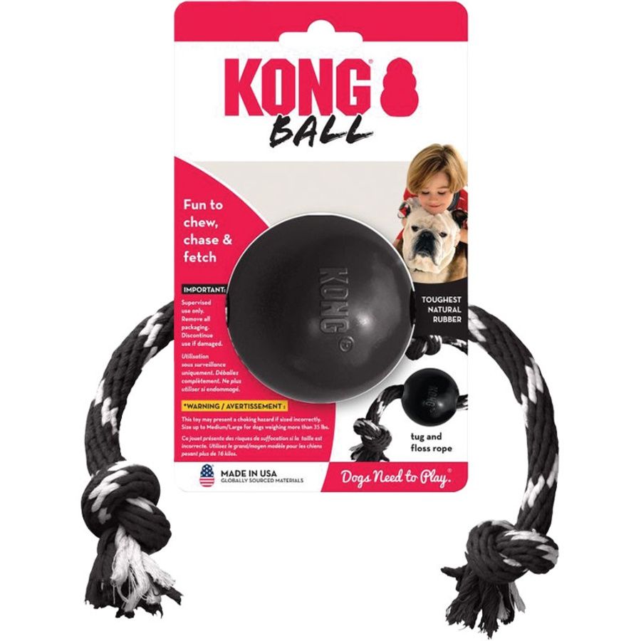 KONG - Extreme Ball with Rope - Durable Rubber, Fetch and Chew Toy