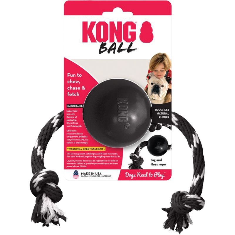 KONG - Extreme Ball with Rope - Durable Rubber, Fetch and Chew Toy